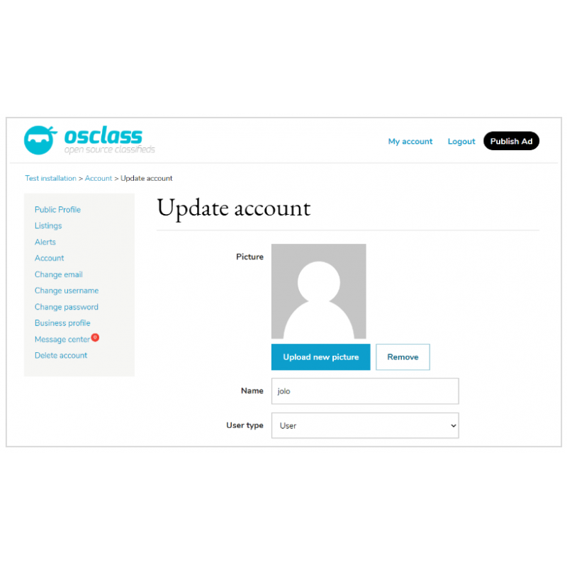 Profile picture feature of Osclass