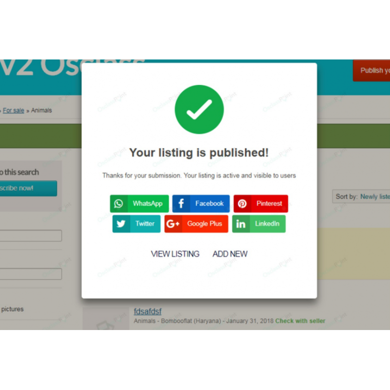 Success Publish Box Osclass Plugin